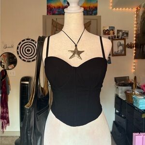 Black Bustier Crop Top with Adjustable Spaghetti Straps